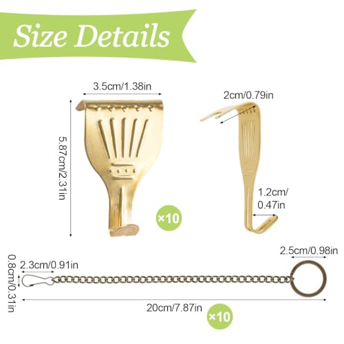 Image of Picture Hanging Kit 10Pcs Rail Hooks with 10Pcs Chains, Metal Picture Display Hanging System for Wall Pictures, Exhibition(Bronze+Gold, 20CM)