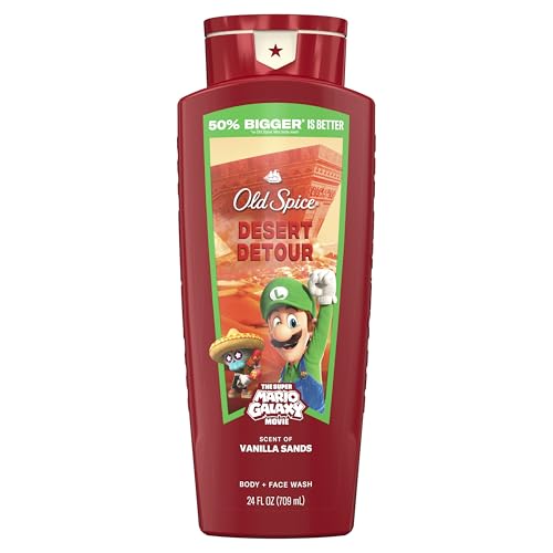 Image of Old Spice Body Wash for Men, x The Super Mario Galaxy Movie, 3X Defense, 24 /7 Shower Fresh with Long Lasting Scent, Smell Super with Desert Detour, Vanilla Sands Scent, 24 oz