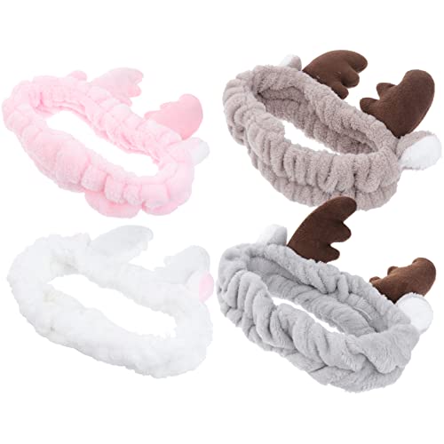 Lurrose 4Pcs Face Wash Headband Reindeer Makeup Headband Animal Makeup Animal Ear Spa for Girls Women, Assorted Color