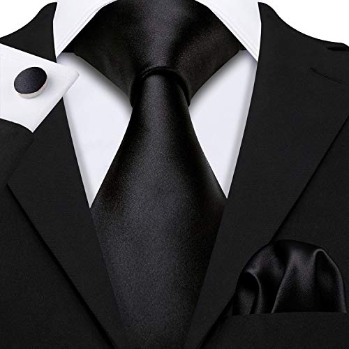 Image of Barry.Wang Plain Men Silk Ties Extra Long Satin Necktie for Wedding Business Handkerchief Cufflinks Set Solid Colors
