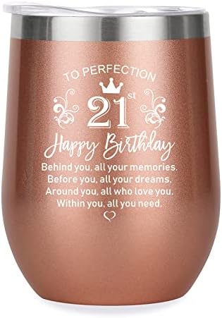 21st Birthday Gifts for Her, Happy 21st Birthday Decorations for Her, Funny 21 Year Old Birthday Gift Ideas for Her, Friends, Sister, Daughter, Girlfriend - 12oz Stainless Steel Insulated Wine Tumbler