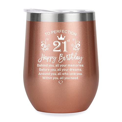21St Birthday Gifts For Her, Happy 21St Birthday Decorations For Her, Funny 21 Year Old Birthday Gift Ideas For Her, Friends, Sister, Daughter, Girlfriend - 12Oz Stainless Steel Insulated Wine Tumbler #TOP4