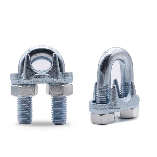 Abrazadera de cuerda de alambre de 3/8 pulgadas, abrazadera de clip de cable de cuerda de alambre resistente, clips de cuerda de alambre chapados en zinc, 4 piezas (M10)