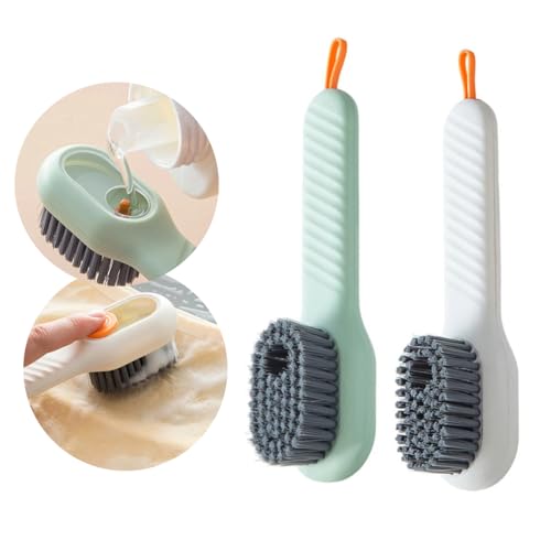 Kit 2 Escova Multiuso C/Dispenser Reservatorio P/Detergente Sabão Escovinha Para Limpeza De Tenis Chuteira Sapato Roupas Banheiro Pia