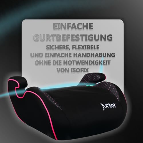 Kindersitzerhöhung ECE R129 Autositz für Kinder Sitzerhöhung Auto I-Size Kindersitz (SCHWARZ/PINK)