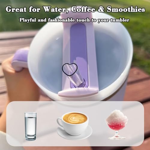 Image of HASTHIP 4Pcs Heart-Shaped Replacement Straws for 40oz Tumblers, BPA-Free Clear Plastic Drinking Straws Compatible with Stanley & Large Insulated Cups, 30cm