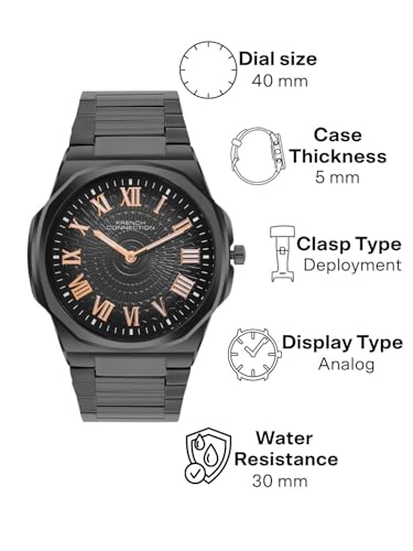 Image of French Connection Textured Black Round Dial with Black Stainless Steel Strap Watch for Mens - FCN0125BM