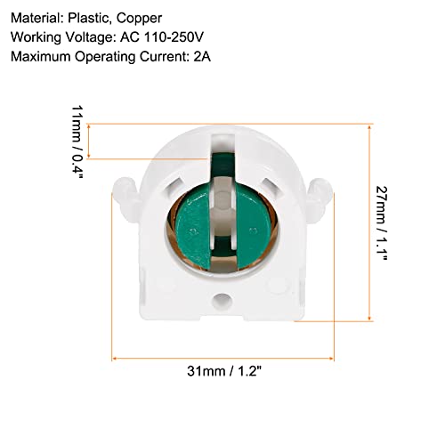 PATIKIL T8 Lamp Holder Socket, 4 Pack Non-Shunted Light Socket G13 Base for LED Fluorescent Tube Replacement, White Green - Image 2