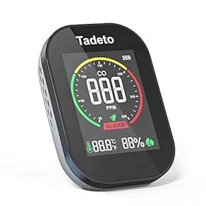 CO Melder, Tadeto 3 in 1 Kohlenmonoxid Melder mit Umgebungstemperatur und Luftfeuchtigkeit, 3,5″ Großer Bildschirm mit Akustischem und Optischem Alarm