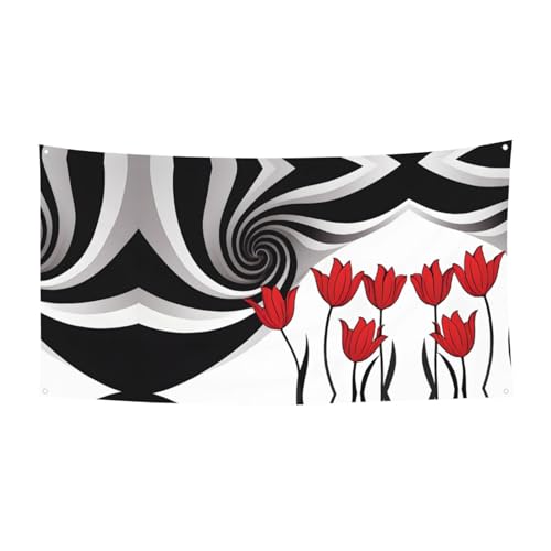 MINDBBDFJ Red Flower Vortex Spiral Print Banners And Signs For Outdoor/Indoor,Personalized Banner Customizable Parties Halloween Banner (180x90cm)