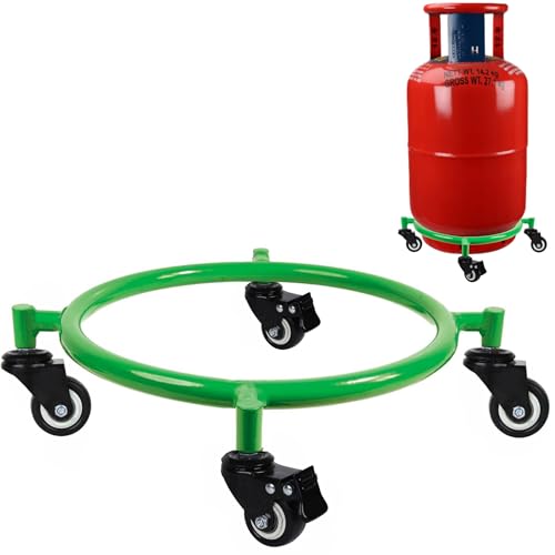 Image of Gas Cylinder Trolley with Lock Wheels - Green | Heavy Duty Steel LPG Cylinder Stand | 360 Smooth Rolling Caster Wheels (2+2 Lock) | Rust Resistant Cylinder Holder for Kitchen & Home