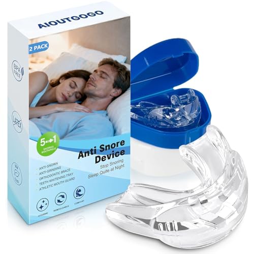 Anti Ronflement Efficace Puissant, 2 Pièces Gouttiere Dentaire Bruxisme en TPE Souple, AIOUTGOGO Orthese Gouttière Anti Ronflement- Apnée Du Sommeil, Prêt à l'emploi, Confort Sommeil Paisible
