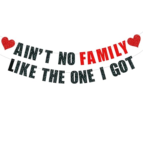 Pre Strung Ain't No Family Like The One I Got Banner -Family Reunion party Decortions，Various Occasions and Gatherings in The Home or Family Reunion Decors Black and Red Glitter