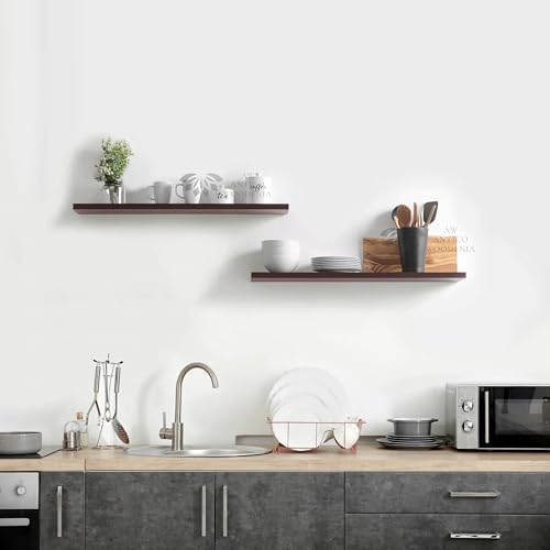 Image of Wooden Floating Wall Shelf| Wall Mount| Wall Rack| Wall Bracket for Home and Office Decor | Big Mounted Cabinets (Large, Set of 2, Brown)