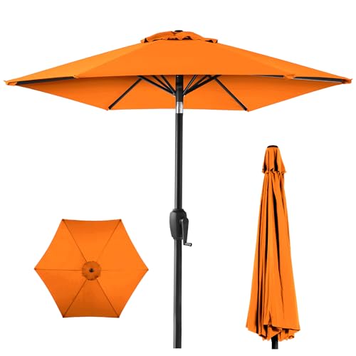 Best Choice Products 7.5ft Heavy-Duty Round Outdoor Market Table Patio Umbrella w/Steel Pole Push Button Tilt Easy Crank Lift - Orange