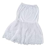 Lady Lace Slip Skirt Extender Knielanger A-Linien Blumen Unterrock Petticoat (Weiß-1)