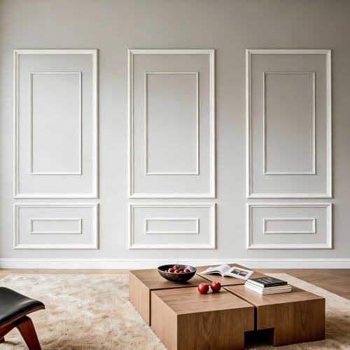 VEVOR Molduras Decorativas para Pared 3 Juegos, Paneles de Revestimiento Precortados, Poliestireno Ligero y Pintable, Estilo Moderno, para Decoración Interior Salón Dormitorio Pared de Acento, Blanco