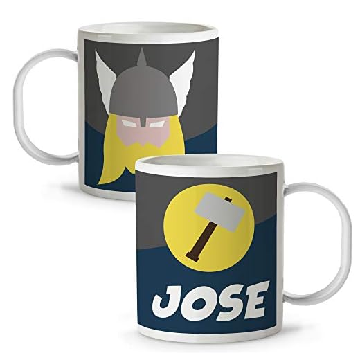 LolaPix Taza Superhéroes Personalizada con Nombre. Plástico. Vuelta al Cole. Varios Diseños y Colores Interior. Thor