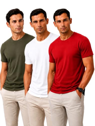 Image of Men's Solid Cotton T-Shirt Pack of 3 | Breathable Round Neck Combo | Half Sleeve | Solid-Regular Fit Casual Wear