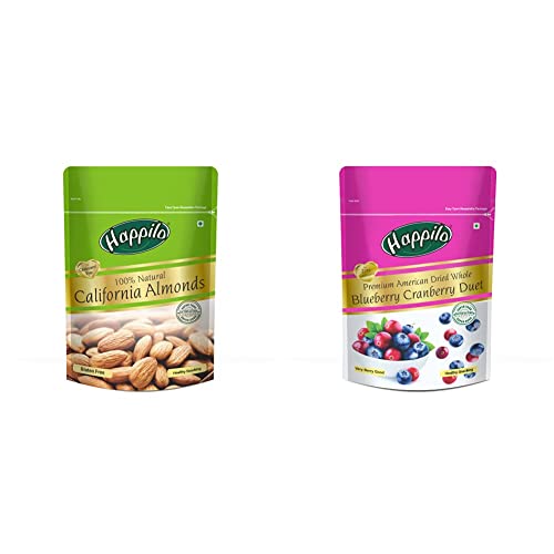 Image of Happilo 100% Natural Premium Californian Almonds, 200g + Happilo Premium Dried Whole Blueberry Cranberry Duet, 200g