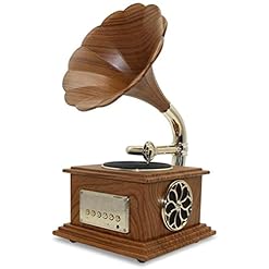 Tourne-Disque, Gramophone Vintage avec Reproduction de Corne en Laiton, Haut-Parleur, Platine phonographe (B Taille Unique) - Les Beatles, Paul McCartney, John Lennon, RIngo Starr, George Harrison