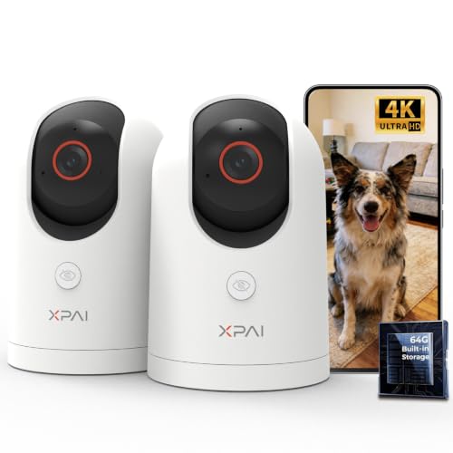 Image of 4K UHD Indoor Camera, 64G Built-in Storage No Subscription,Pet Camera Indoor with Phone App,Work as Baby Monitor /Cat /Dog Camera,360Pan&Tilt,Two-Way Talk,Privacy Mode,AI Tracking /Detection,2-Pack