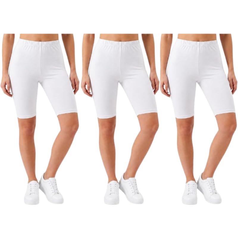 Image of Women's Cotton Lycra Cycling Shorts | 95% Cotton 5% Spandex | Stretchable Knee Length Tights for Gym, Yoga & Sports