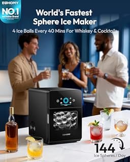 EUHOMY 2" Ice Ball Maker Countertop, 4Pcs Ready in 40Mins, 144Pcs/day, Self-Cleaning Sphere Ice Maker Machine with Crystal Clear Ice, Round Ice Cube Maker for Whiskey & Bourbon