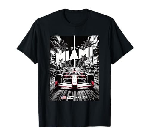 Carro de carreras de Fórmula Open Wheel de Miami Circuit, bandera de EE. UU. Camiseta