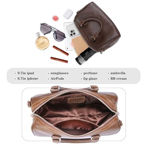 Image of HESHE Leather Crossbody Bags for Women Hobo Shoulder Bag Satchel Handbags | Genuine Leather,Removable Strap,Roomy Shoulder Bags Designer Boston Barrel Purse Ladies Daily Bag Crossbody Purse for Travel