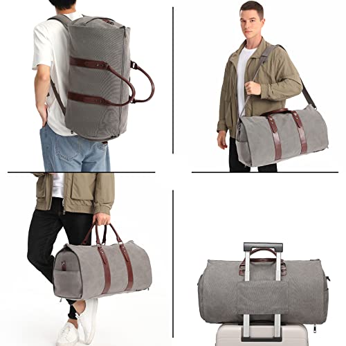 Image of seyfocnia Convertible Travel Garment Bag,Carry on Garment Duffel Bag for Men Women - 2 in 1 Hanging Suitcase Suit Business Travel Bag, Grey-Backpack, Fashion