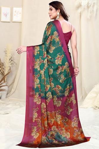 Image of MIRCHI FASHION Saree for Woman Chiffon Floral Printed | Lightweight Daily Wear Comfortable Women's Sari with Unstitched Blouse Piece (Available in 15 Designs)