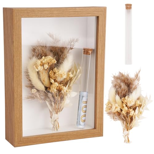 Caja Regalo Boda De Madera, Regalo Boda para Novios con Flores Secas Regalos Incluyendo Flores Secas, Caja De Madera, Tubo De Ensayo De Cristal, para Aniversario De Bodas, Cumpleaños