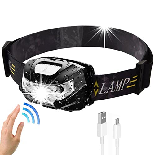 SUNWAN LED Head Torch,10000 Lumen Ultra Bright USB Rechargeable Headlamp,Hand Shake Sensor Switch,3 Light Mode,IPX4 Waterproof