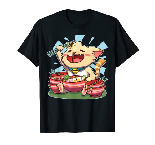 Japanese Kawaii Cat Noodle Fan Anime Food Fan Soup Funny Camiseta