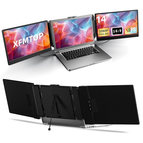 XFMTOP Laptop Screen Extender Monitor 14" FHD 1080P IPS Portable Triple Screen Clip on Laptop Monitor Extender Multi Screen Extra Display for 13.3"-17" Laptops Compatible with Wins Mac Chrome