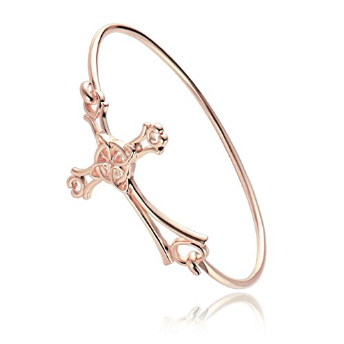 Image of 10K Gold Rose Gold Silver Plated Sideways Cross Wrap Buckle Bangle Bracelet