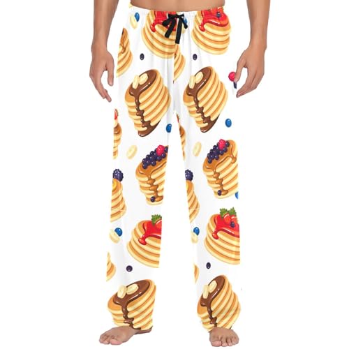 Pigsaly Men's Pajama Bottoms Pancake Sweet Breakfast Mens Pajama Pants Blueberry Strawberry Cotton Pj Bottoms Pants L2