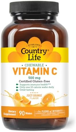 Country Life Vitamin C 500g High Potency – 90 Chewable Tablets, Immune Support – Vegan, Non-GMO, 90 Day Supply