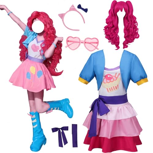 IWOGXH Pinkie Pie Costume Pink Dress Full Set Women Party Suit Cosplay (pink/wig, s)