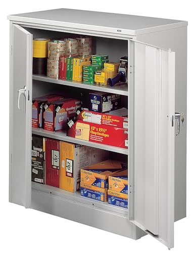 Tennsco 4218DLXLGY 4218DLX Heavy Gauge Steel Deluxe Counter-Height Welded Storage Cabinet, 2 Shelves, 150 lb. Capacity per Shelf, 36