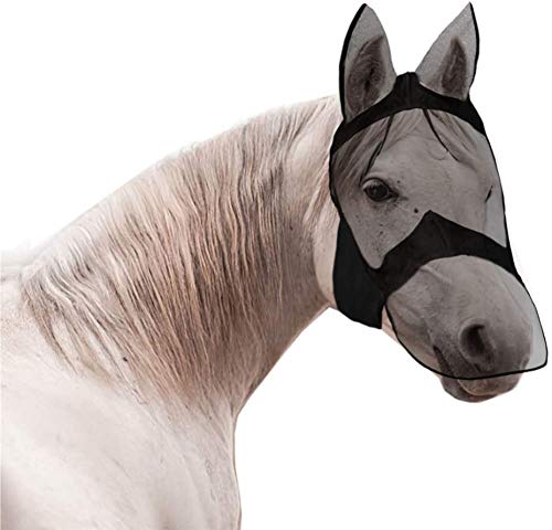 Masque Anti-mouches Pour Cheval Pro-Force, Réglable, Avec Oreilles, Doublure Polaire Et Filet Ultra-fin - Protection UV, Confortable Et Respirant