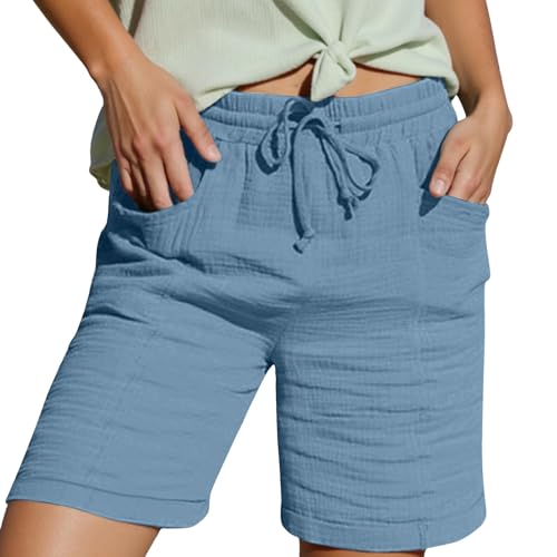RYTEJFES Pantalones cortos para mujer, pantalones cortos de verano, pantalones cortos de playa de cintura alta, con cordón, pantalones cortos para el tiempo libre, lounge con bolsillos, para el día a