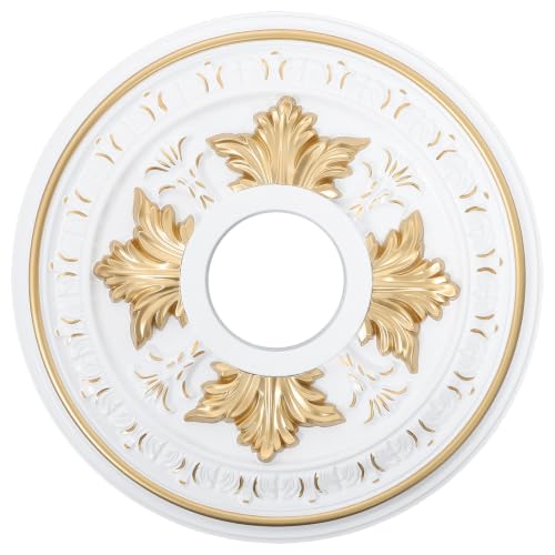 Médaillon de plafonnier YARNOW en polyuréthane avec moulure en relief blanche de 39,6 cm