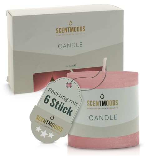 SCENTMOODS Rustik Stumpenkerzen Set - 6 Handgefertigte Koralle Kerzen...