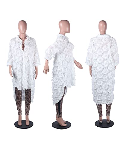 Image of xxxiticat Women's Faux Feather Mini Dress Quarter Sleeve Deep V-Neck Low Cut Asymmetric Fringe Tassel Shirt Blouse Dress