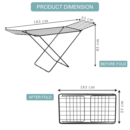 Image of Kuber Industries Extra Strong 5.8 Kg Foldable Metal Clothes Drying Stand for Indoor & Outdoor | Laundry Rack, Clothes Dryer Stand for Adult & Kid Cloth | Black