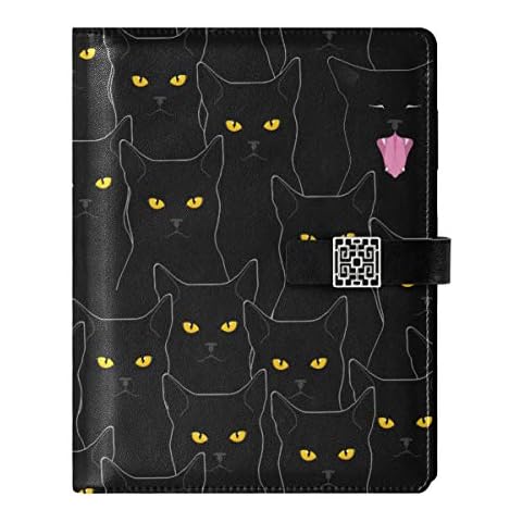 A5 Notebook Binder Journal - Cute Black Cats Travel Dairy Loose Leaf with 6 Ring Refillable Notepad for Diary Schedule Planner Writting Travelers Cover