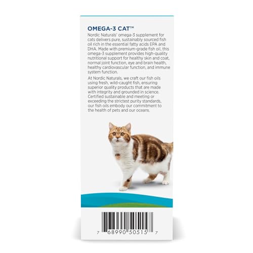 Nordic Naturals Omega-3 Cat, Unflavored - 2 oz - 304 mg Omega-3 Per One mL - Fish Oil for Cats with EPA & DHA - Promotes Heart, Skin, Coat, & Immune Health - Non-GMO