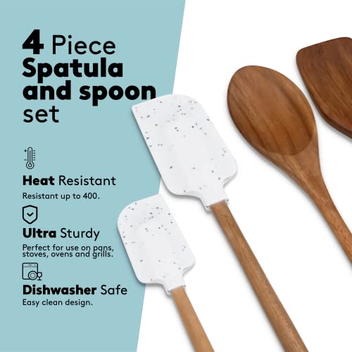 Real Simple Silicone Spatulas And Wooden Spoons For Cooking Set | Wooden Spoon, Wooden Spatula And 2 Silicone Spatulas For Nonstick Cookware | Heat Resistant And Dishwasher Safe #TOP1